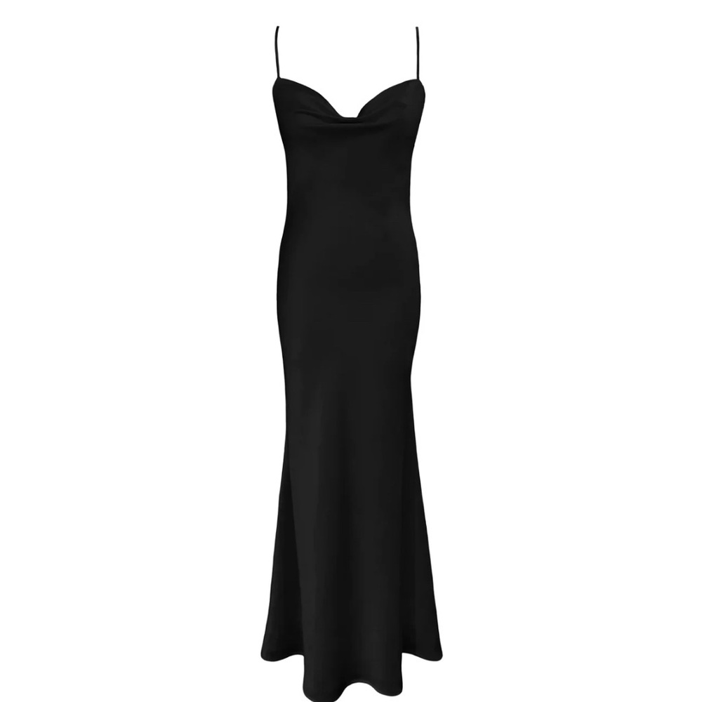 Elegant Open Back Black Dress | Bridesmaid Dress | Hexie Annesley Slip Gown
